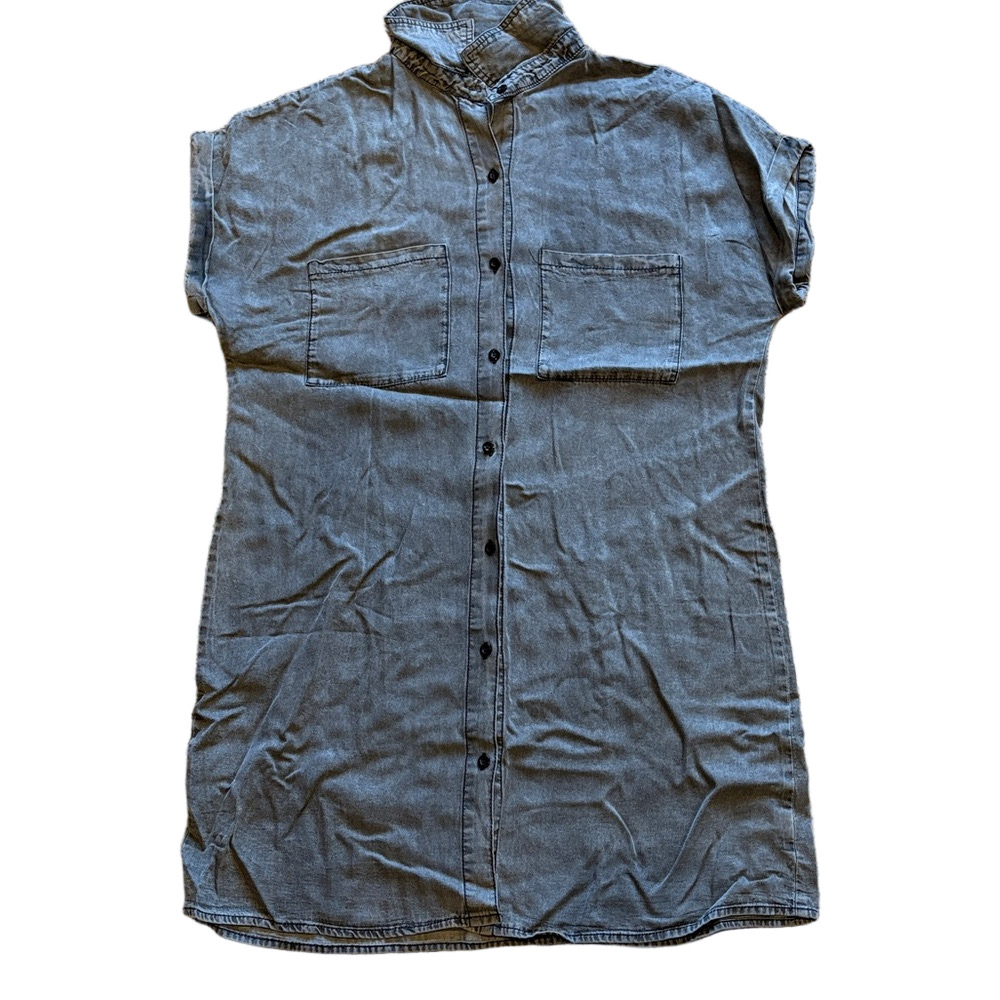 ZILCREMO Women Large Charcoal Chambray Shirt Dress